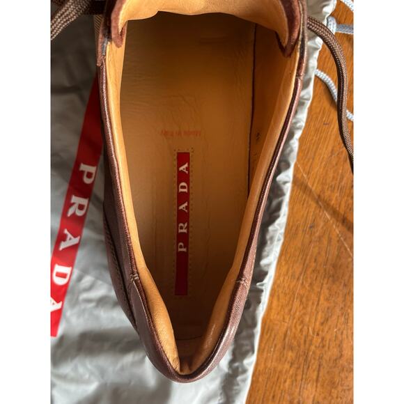 Authentic Prada Men's Size 9.5 Leather Low Trainers Brown w/Bag - Picture 10 of 14